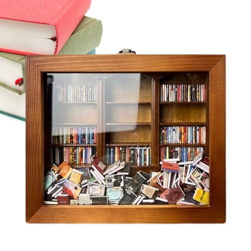 Shuangliao Angst Bücherregal, Miniatur Buch Match Vitrine, Handgefertigtes Angst Bücherregal Aus Holz, Shake Away Ihre Angst, Stress Reliever, Heimdekoration, Einweihungsgeschenk Für Buchliebhaber von Shuangliao