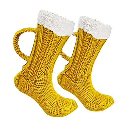 Shuangliao Bierkrug Slipper Socken, 3D Bierkrug Socken, Beer Mug Socks, Bier Socken Mit Henkel, Bierkniestrümpfe Für Männer Und Frauen, Unisex Hausschuhsocken, Knebelgeschenk Für Bierliebhaber von Shuangliao