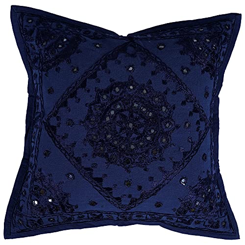 Shubhlaxmifashion Dekorativer Sofakissenbezug, bestickt, 61 cm, Blau von Shubhlaxmifashion