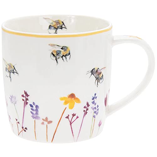 Jennifer Rose Gallery Tee-/Kaffeetasse, hübsches weißes Blumenmuster, Aquarell, Busy Bees Design von Shudehill Giftware Busy Bees Collection