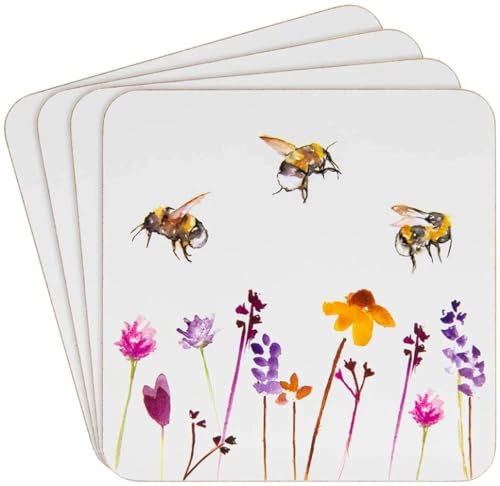 Jennifer Rose Gallery Untersetzer, hitzebeständig, Unterseite aus Kork, hübsches Wasserfarben, Bienen-Design von The Leonardo Collection