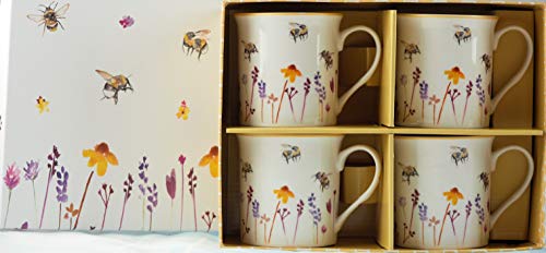 Shudehill Giftware Busy Bees Collection Lesser & Pavey Hübsche Tassen aus feinem Porzellan mit Aquarell-Motiv „Busy Bees“ (4er-Set), 220 ml, Rose von Shudehill Giftware Busy Bees Collection
