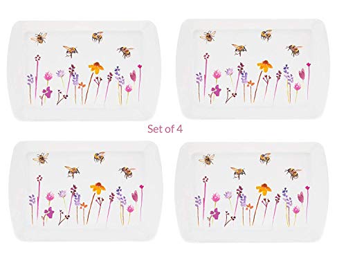 Set mit 4 Snack Tabletts Hübsch Wasser Farbe Busy Bees Design von Jennifer Rose Galerie von Shudehill Giftware Busy Bees Collection