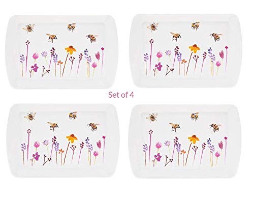 Set mit 4 Snack Tabletts Hübsch Wasser Farbe Busy Bees Design von Jennifer Rose Galerie von Shudehill Giftware Busy Bees Collection