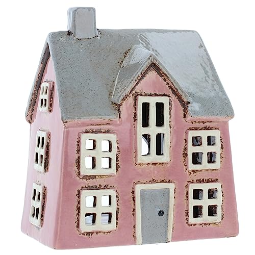 Shudehill Giftware Ceramic Village Pottery Pink Dormer House Teelichthalter, schönes Einweihungsgeschenk, Heimdekoration, Kerzenhalter von Shudehill Giftware