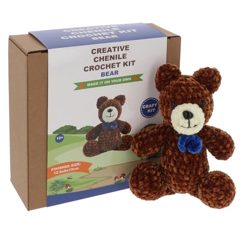 Shudehill Giftware Chenille Kreative Häkelsets Bär, Hase, Pferd, Ente, Hund, Fee und mehr – perfekt zum Lernen oder für erfahrene Häkeln (Bär) von Shudehill Giftware