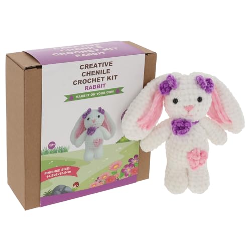 Shudehill Giftware Kreative Chenille-Häkelsets Bär, Hase, Pferd, Ente, Hund, Fee und mehr – perfekt zum Lernen oder für erfahrene Häkeln (Hase) von Shudehill Giftware