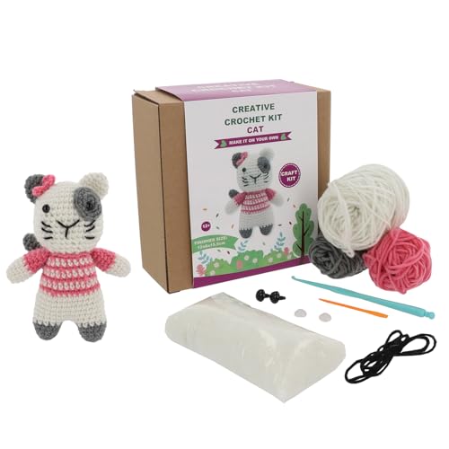 Shudehill Giftware Kreative Häkelsets Fuchs, Einhorn, Hund, Biene, Katze und mehr – perfekt zum Lernen oder für erfahrene Häkeln (süße Katze) von Shudehill Giftware