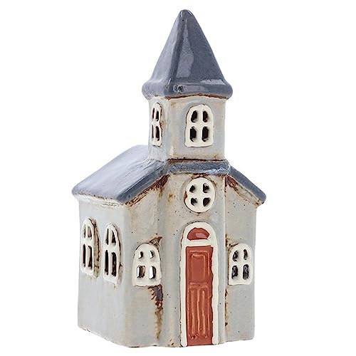 Shudehill Giftware Village Pottery 330990 Teelichthalter Kirche, klein, Hellgrau/Dunkelgrau von Shudehill Giftware