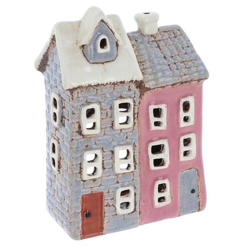 Shudehill Giftware Village Pottery Keramik-Teelichthalter, Fliesen und Ziegelsteine, Pastellhaus-Kollektion (Zwei Häuser) von Shudehill Giftware