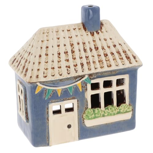 Shudehill Giftware Village Pottery Keramik-Teelichthalter, Pretty Garden, Blumenhaus-Kollektion, Grau, Blau, Gelb, Creme (Gartenblau) von Shudehill Giftware