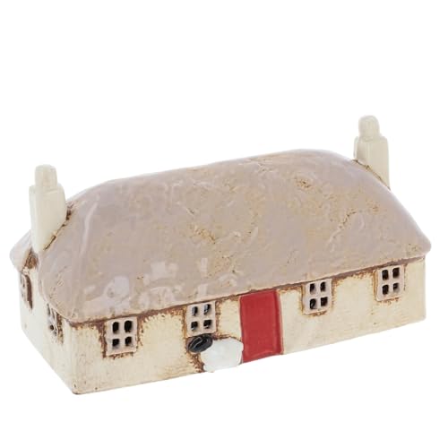 Shudehill Giftware Village Pottery Teelichthalter, Keramik, Haus-Croft-Häuser-Kollektion, Rot, Stroh, Marineblau, Schiefer, Creme oder Grau (Strohdach) von Shudehill Giftware