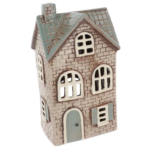 Shudehill Giftware Village Pottery Teelichthalter aus Keramik, Ziegelhäuser, Grau, neutrale Kollektion, gefliestes Schloss, Flieder oder Dachgaube (Ziegelgrau) von Shudehill Giftware