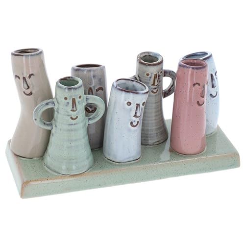 Shudehill Petite Pottery Dekorative Knospenvasen Set mit Ständer, Pastellfarben, skurriles Gesichts-Design von Shudehill Giftware