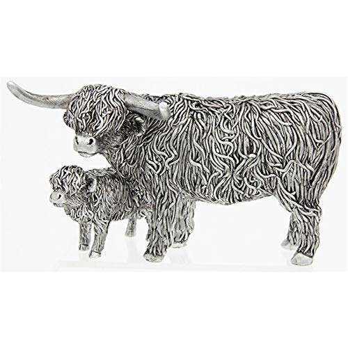 Silver Highland Coo & Wee Calf Ornament von Shudehill Giftware