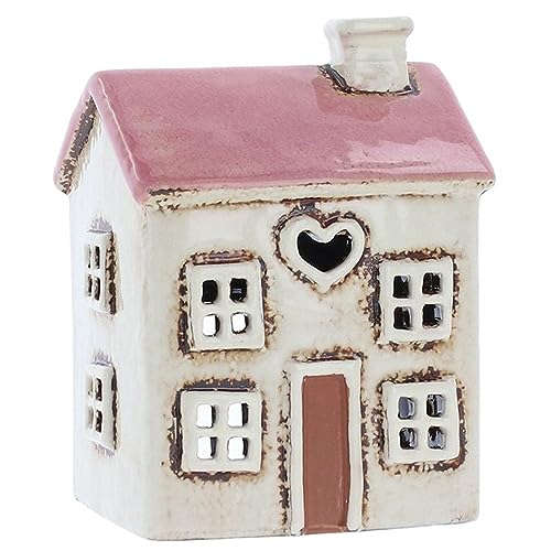 Village Pottery 331032 Mini-Teelichthalter, Haus mit Herz, cremefarben / Pink von Shudehill Giftware