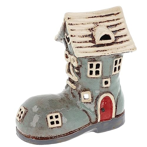 Shudehill Giftware Village Pottery 331060 Teelichthalter, klein, Stiefelhaus, Grau/Creme von Shudehill Giftware