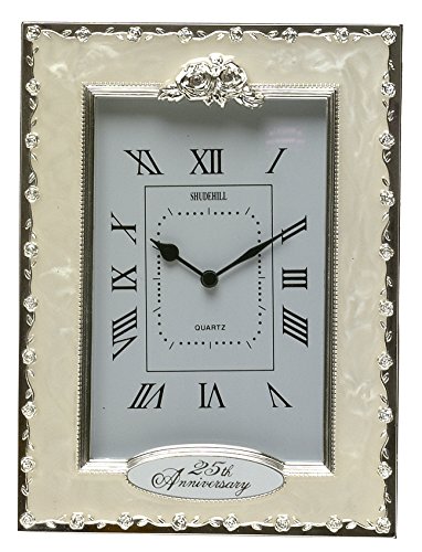 Shudehill Clocks-25th Anniversary Silberhochzeit Feier Quarz Tischuhr Weiß 19,5 cm x 14,5 cm von Shudehill