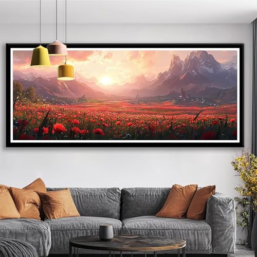 Diamond Painting Berg Diamond Painting Erwachsene Groß XXL 175x70 cm Diamant Malerei Bilder Blume DIY 5D Rund Steine Stickerei Kreuzstich Basteln Erwachsene für Deko Wohnzimmer, Geschenke S0-551 von Shueayin