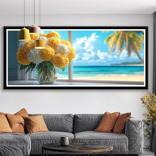 Diamond Painting Blume Diamond Painting Erwachsene Groß XXL 150x60 cm Diamant Malerei Bilder Meer DIY 5D Rund Steine Stickerei Kreuzstich Basteln Erwachsene für Deko Wohnzimmer, Geschenke S0-521 von Shueayin