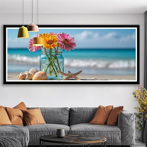 Diamond Painting Blume Diamond Painting Erwachsene Groß XXL 225x90 cm Diamant Malerei Bilder Strand DIY 5D Rund Steine Stickerei Kreuzstich Basteln Erwachsene für Deko Wohnzimmer, Geschenke S0-539 von Shueayin