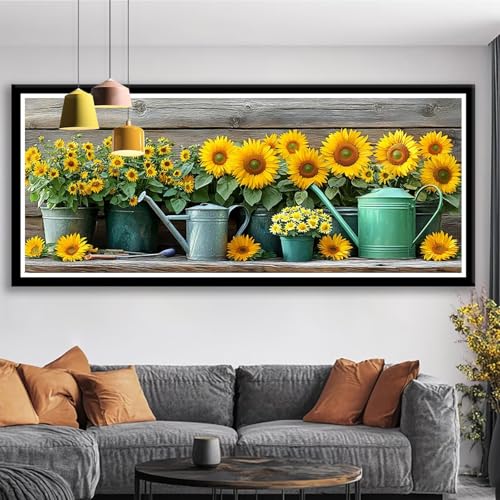 Diamond Painting Blume Diamond Painting Erwachsene Groß XXL 250x100 cm Diamant Malerei Bilder Sonnenblume DIY Rund Steine Stickerei Kreuzstich Basteln Erwachsene für Deko Wohnzimmer Geschenke S0-443 von Shueayin