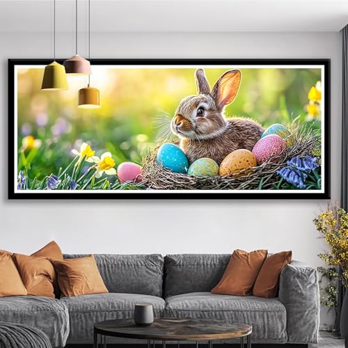 Diamond Painting Kaninchen Diamond Painting Erwachsene Groß XXL 100x40 cm Diamant Malerei Bilder Blume DIY Rund Steine Stickerei Kreuzstich Basteln Erwachsene für Deko Wohnzimmer Geschenke S0-467 von Shueayin