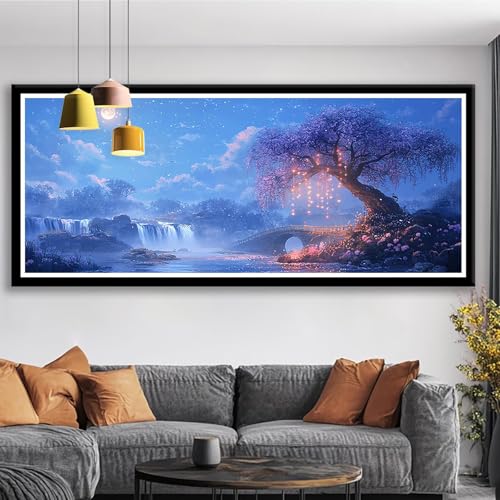 Diamond Painting XXL 150x60 cm Baum Diamant Painting Bilder Wasserfall Diamond Art 5D Vollbohrer Diamant Malerei Basteln Mädchen 10 Jahre, Strass Stickerei Mosaikherstellung für Zimmer Deko S0-436 von Shueayin