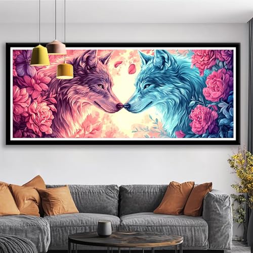 Diamond Painting XXL 150x60 cm Blume Diamant Painting Bilder Wolf Diamond Art 5D DIY Vollbohrer Diamant Malerei Basteln Mädchen 10 Jahre, Strass Stickerei Mosaikherstellung für Zimmer Deko S0-456 von Shueayin