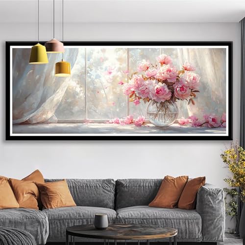 Diamond Painting XXL 150x60 cm Rosa Diamant Painting Bilder Blume Diamond Art 5D DIY Vollbohrer Diamant Malerei Basteln Mädchen 10 Jahre, Strass Stickerei Mosaikherstellung für Zimmer Deko S0-520 von Shueayin