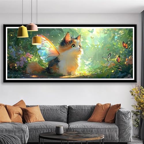 Diamond Painting XXL 250x100 cm Katze Diamant Painting Bilder Schmetterling Diamond Art 5D DIY Diamant Malerei Basteln Mädchen 10 Jahre, Strass Stickerei Mosaikherstellung für Zimmer Deko S0-468 von Shueayin