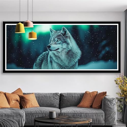 Diamond Painting XXL 250x100 cm Wolf Diamant Painting Bilder Tier Diamond Art 5D DIY Vollbohrer Diamant Malerei Basteln Mädchen 10 Jahre, Strass Stickerei Mosaikherstellung für Zimmer Deko S0-538 von Shueayin