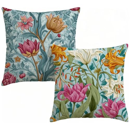 Kissenbezug 60 x 60 cm 2er Set Blume Outdoor Kissen Wasserfest Samtkissen Pillow Case, Kissenbezüge Rosa Doppelseitig Drucken Pillowcase für Outdoor Garten Sofa Bett Wohnzimmer Deko Geschenke P-5 von Shueayin
