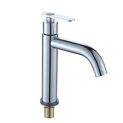 Shuiltad Einhand-Messing-Waschbecken-Wasserhahn, Einzelloch, Kaltwasserhahn, Händewaschen, Wasserfall, poliertes Chrom-Finish, 22,5 m hoch von Shuiltad