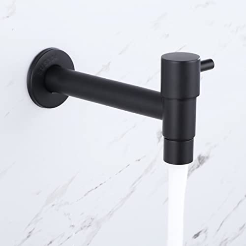 Wandhalterung Edelstahl Badezimmer Waschbecken Wasserhahn Kaltwasserarmaturen Schnell öffnen und schließen Mop Teich Garten Outdoor Wasserhahn, Mattschwarz von Shuiltad