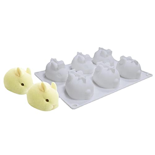 3D Hase Mousse Kuchen Silikonform Mousse-Form 6 Löcher Mousse Kuchenform Schokoladenform Dessert Backformen Für Die Kuchenverzierung, Seife Backform, Gelee, Pudding, Schokolade, 20,4x17x3,5 Cm von Shuimitao