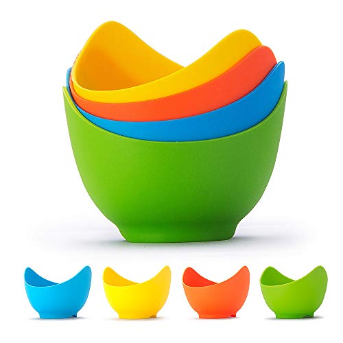 Eierkocher Silicone Egg Poaching Set 4 Stück Pochierte Eier Form Eier Kochen, Ei Pochieren Cups mit 1 Stück Ölbürste Eiermacher Cups für Kochgeschirr, Dampfgarer, Mikrowelle Pochierte Eier Form von Shuirexue