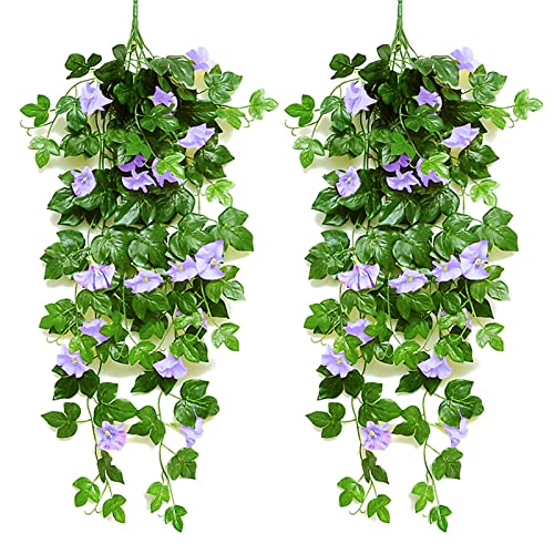 Shujin 2 Stück Künstlich Hängende Blumen,Terrasse Kunstblumen für den Außenbereich, Kunstpflanze Glyzinien Kunstblumen Hängende für Hochzeit Garten Party Home Balkon Dekoration,Lilablau von Shujin