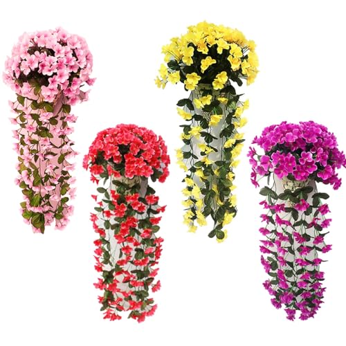 Shujin 4 Stück Künstlich Hängende Blumen,Terrasse Kunstblumen für den Außenbereich, Kunstpflanze Glyzinien Kunstblumen Hängende für Hochzeit Garten Party Home Balkon Dekoration von Shujin