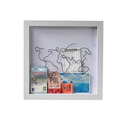 Shujin Adventure Archive Box, Travel Collection Box,Ticket-Schattenbox, Spardose Reisen, 3D Bilderrahmen für Tickets Shadow Box, Collection Travels Memories Adventure Gift(1pc:Landkarte Stil,20x20cm) von Shujin