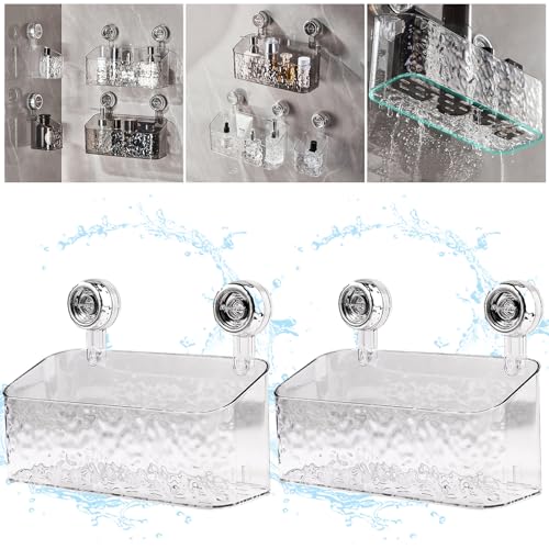 Shujin Leichtes, luxuriöses Saugnapf-Regal im Gletscher-Muster, Dusch-Saugnapf-Regalkorb, Saugnapf-Dusch-Organizer, Abnehmbarer Duschkorb für das Badezimmer(2pc-L/Transparent) von Shujin