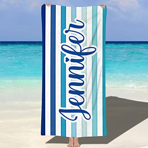 Shujin Personalisiertes Strandtuch Badetuch mit Namen, Mikrofaser-Strandtuch, Saunatuch weich Duschtuch Badehandtuch,schnell trocknendes Strandtuch Kinder geeignet für Fitness Reise(Streifen) von Shujin