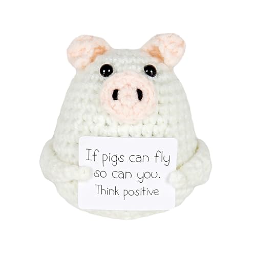 Shujin Pocket Hug Positive Geschenke,Kreative Häkelpuppe Gestrickte Wollpuppe mit Positiven Karten Lustige Positive Puppe für Freunde Party Dekoration Ermutigung,Schwein von Shujin