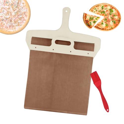 Shujin Sliding Pizza Peel,Pala Pizza Scorrevole,Verschiebbare Pizzaschaufel, Verschiebbarer Pizzaschieber,Der Pizzaschieber,der Pizza Perfekt überträgt mit Griff,Antihaft,1 Stk mit Backpinsel von Shujin