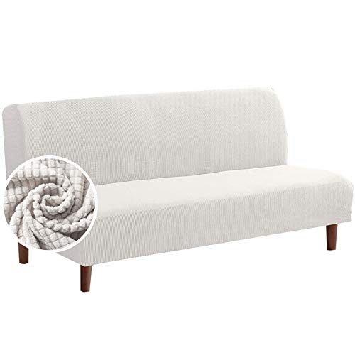 Shujin Sofabezug ohne Armlehnen Jacquard Stretch Abdeckung Husse für Sofabett Sofaüberzug Armless rutschfest Elastische Sofa Überwürfe Couchbezug(Weiß，S/120-145cm) von Shujin