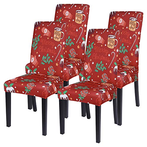 Shujin Universal Stretch Weihnachten 4er/6er Set Stuhlhussen Abnehmbare Stuhlbezug Sitz Stuhl Esszimmer überzug Abdeckungen für Husse Hotel Party Bankett(#A Rot,4er) von Shujin