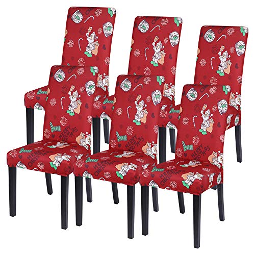 Shujin Universal Stretch Weihnachten 4er/6er Set Stuhlhussen Abnehmbare Stuhlbezug Sitz Stuhl Esszimmer überzug Abdeckungen für Husse Hotel Party Bankett(#D Rot,6er) von Shujin