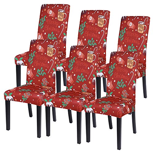 Shujin Universal Stretch Weihnachten 4er/6er Set Stuhlhussen Abnehmbare Stuhlbezug Sitz Stuhl Esszimmer überzug Abdeckungen für Husse Hotel Party Bankett(#A Rot,6er) von Shujin