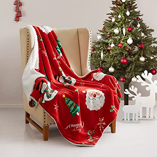 Shujin Weihnachten Sherpa Decke Flanell Fleecedecke Kuscheldecke Flauschige Plüsch Decke Bequeme Warm Weihnachtsmann Thema Decken Sofadecke Couchdecke (Rot,127x152cm) von Shujin