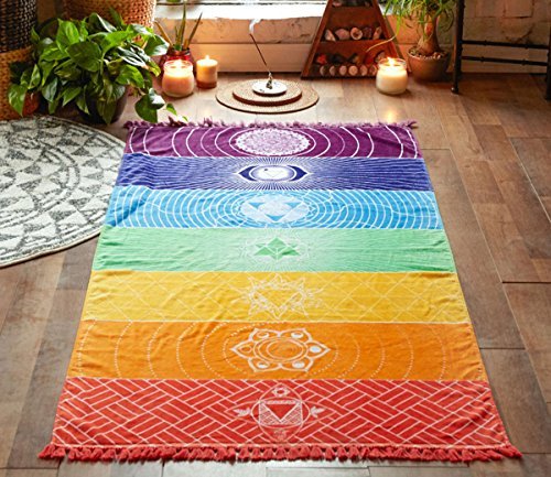 Bohemia Sommer Single Rainbow Chakra Tapisserie Handtuch Mandala Hippie Boho Streifen Travel, regenbogenfarben, 150cm*75cm von Shukqueen